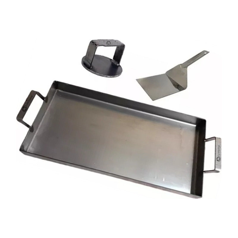 Plancha Bifera 2 H + Espatula Acero Inox + Smasher 11 De Cms Color Gris Oscuro