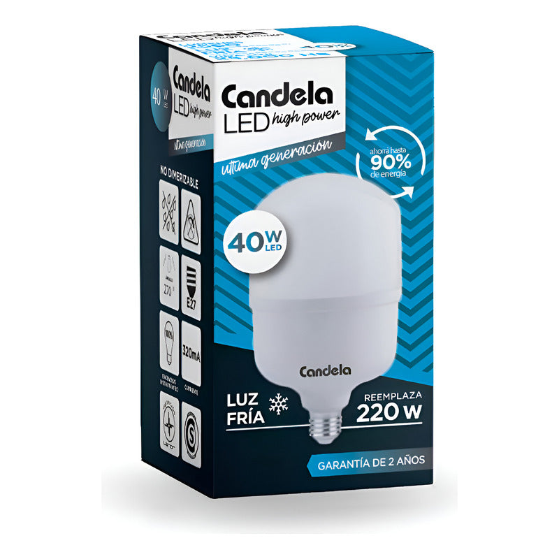 Lampara Led High Power 40 Watts = 220 Watts Fria Candela Blanco Frío