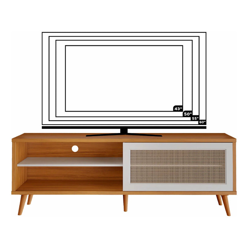 Rack Tv Premium Con Puerta Exahome Nordico 60 Pulgadas Blanco