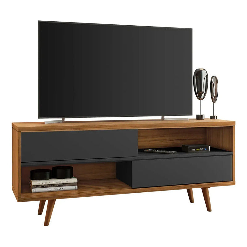 Rack Tv 2 En 1 Premium Exahome Nordico 50 Pulgadas 2 Puertas Negro