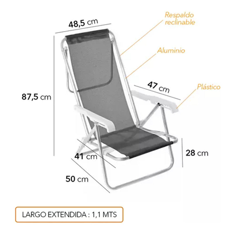 Silla Reposera Aluminio Sannet 8 Pos Tienda Oficial Blanco