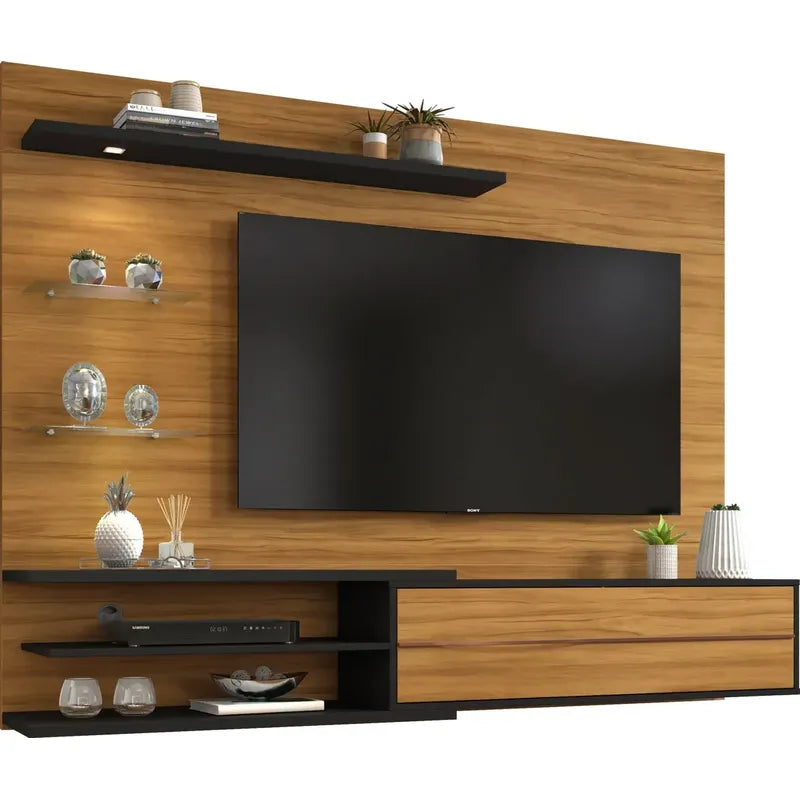 Rack Panel Exahome Mueble Para Tv Moderno Con Led Y Cajones Negro