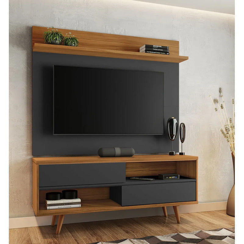 Rack Tv 2 En 1 Premium Exahome Nordico 50 Pulgadas 2 Puertas Negro