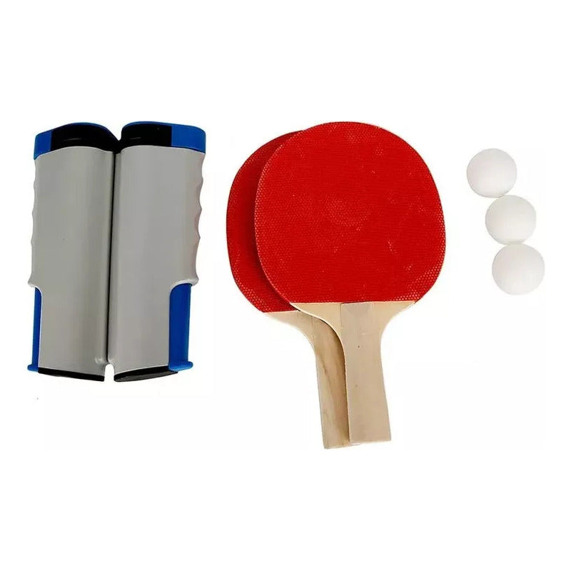 Set De Ping Pong 2 Paletas 1 Red 3 Pelotas Medida Ajustable