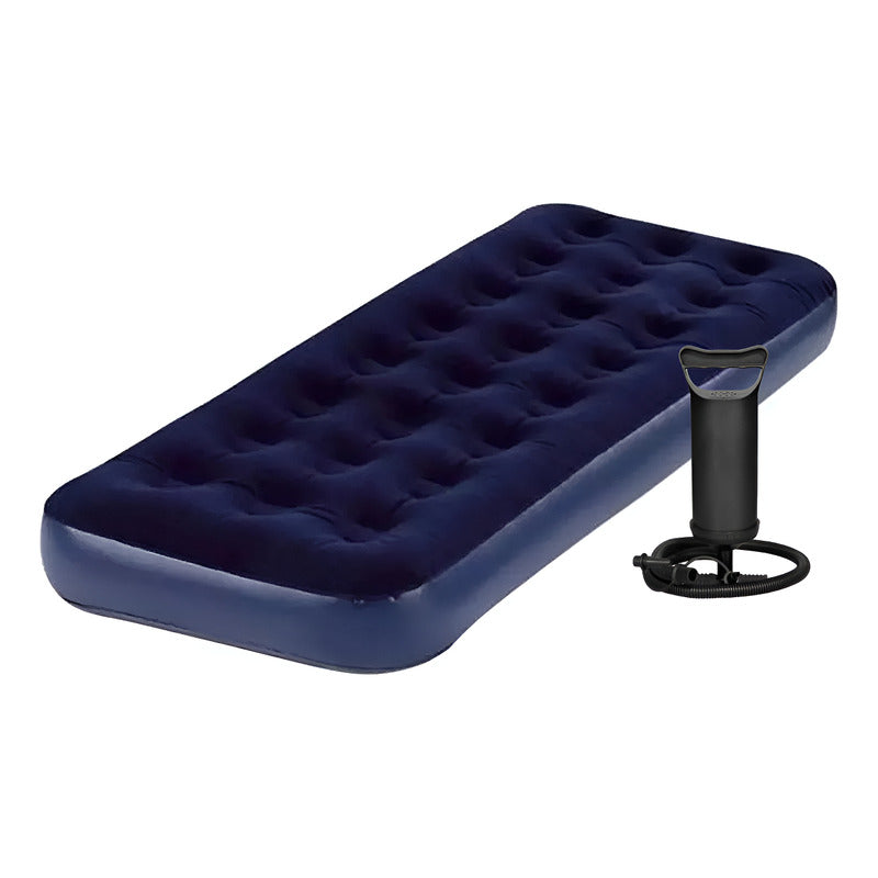 Colchon Inflable 1 Plaza Con Inflador Exahome Tienda Oficial Azul