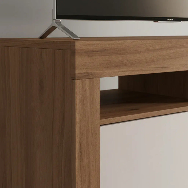 Rack Tv Premium Exahome 50 Pulgadas Mdp Puerta Corrediza Nogal/blanco