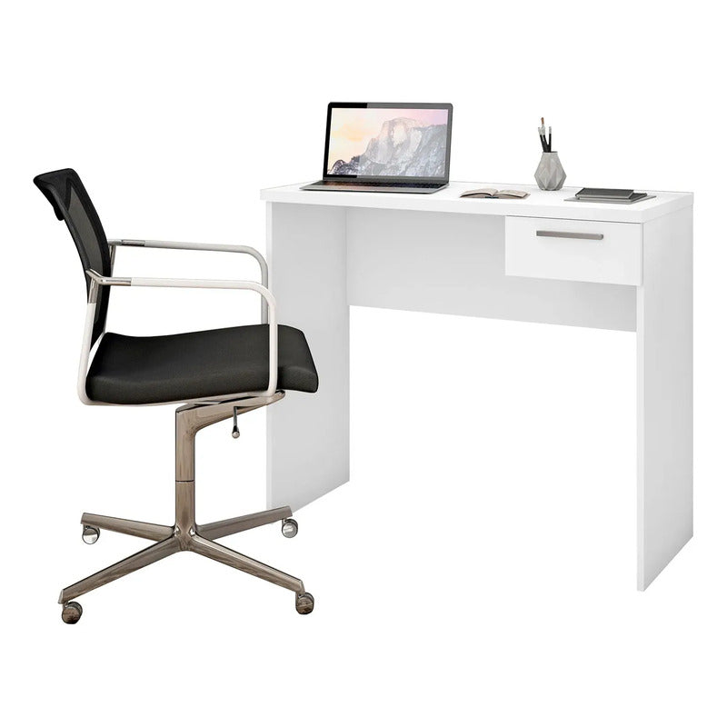 Escritorio Mesa De Computación Con Cajón Corredera Metálica Blanco