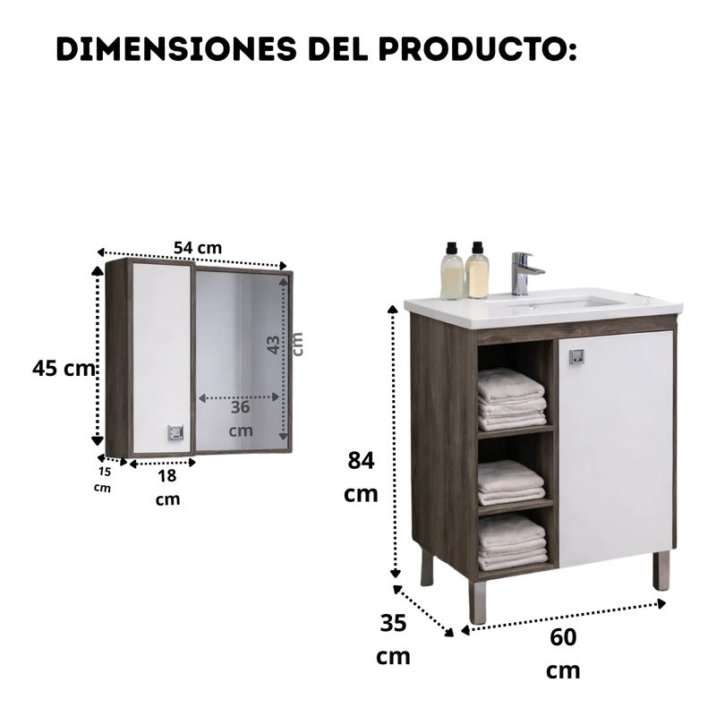 Vanitory Con Bacha Y Espejo Kit Premium Exahome 1 Agujero Citra Blanco Un Agujero