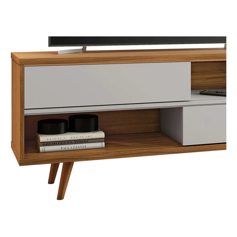 Rack Tv 2 En 1 Premium Exahome Nordico 50 Pulgadas 2 Puertas Blanco