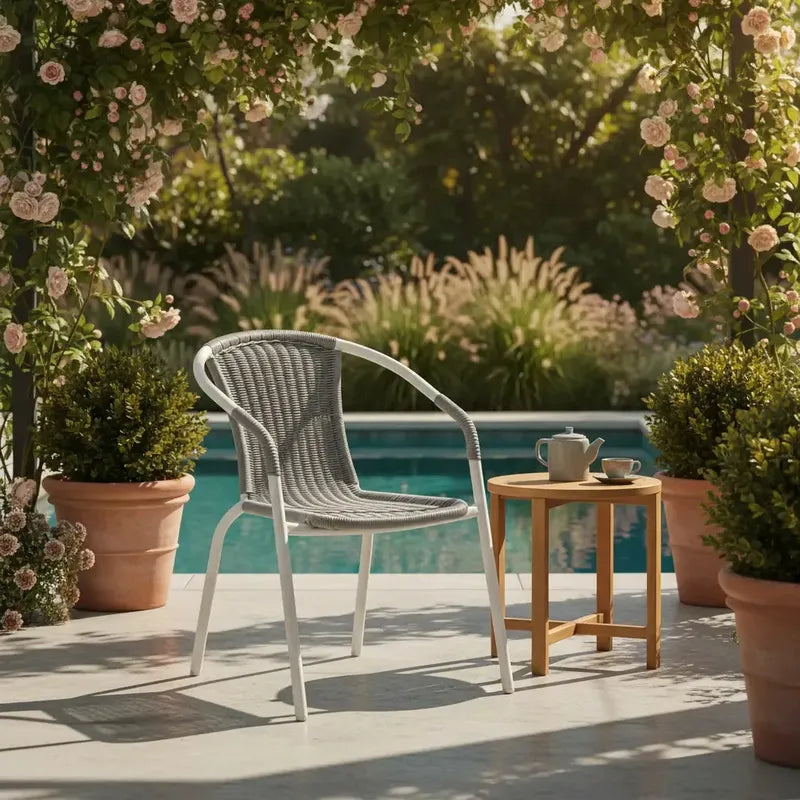 4 Sillas Rattan Apilable Hogar Jardi Gris