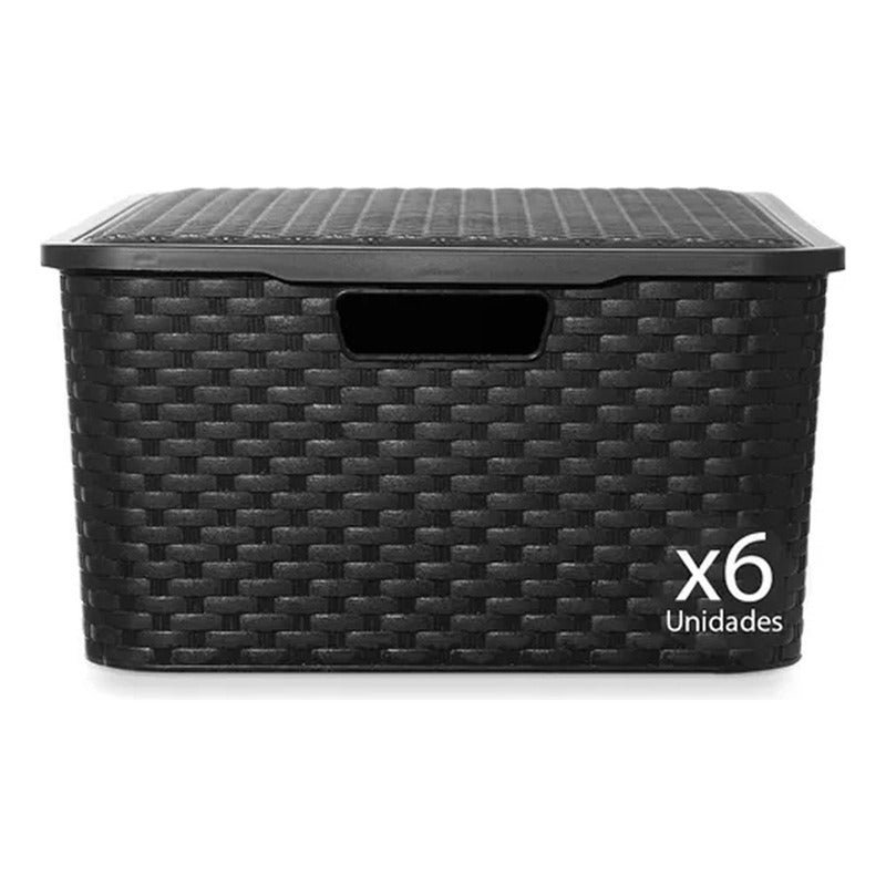 Canastos Caja Organizador Rattan Exahome X 6 Con Tapa Marron