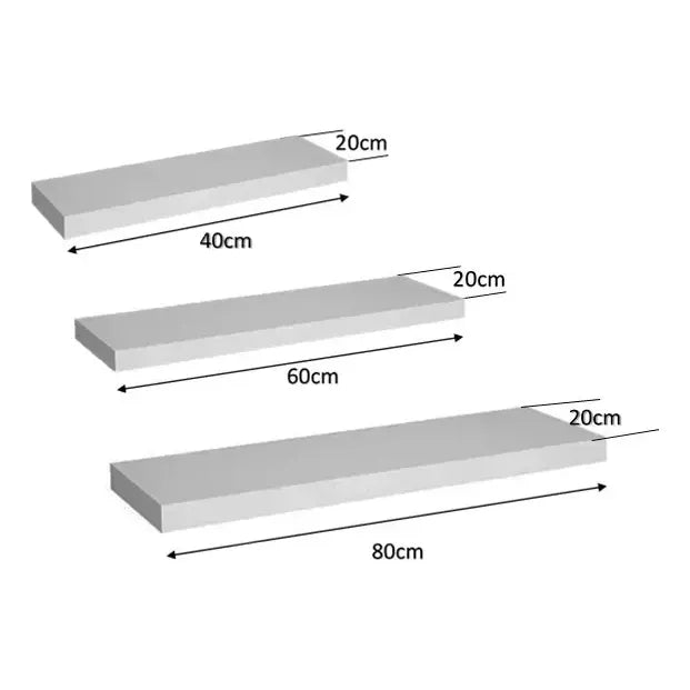 3 Estantes Flotantes Repisa Mensula Invisible 40 + 60 + 80cm Blanco
