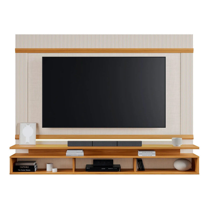 Rack Tv Panel Premium Exahome Mueble Televisión Luz Led 75  Blanco