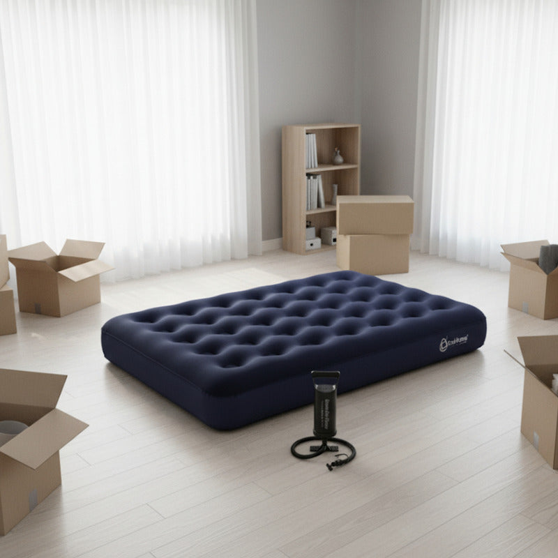 Colchon Inflable 2 Plazas Bestway + Inflador + Parche Azul
