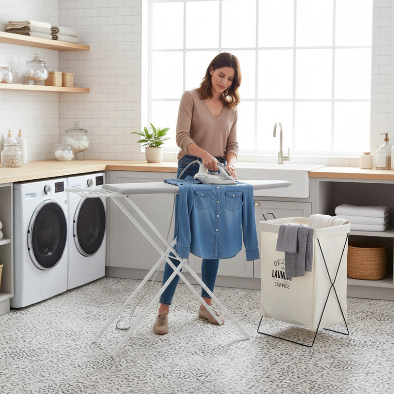Cesto Para Ropa + Tabla De Planchar Aluminizada Posa Plancha Gris Combo