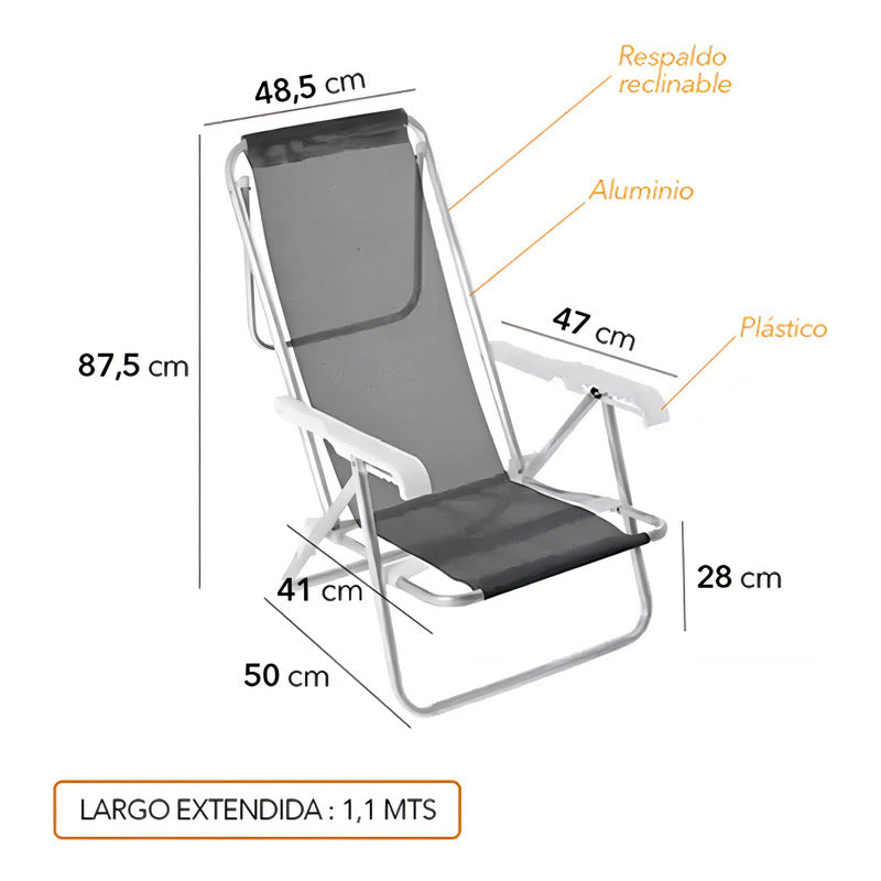Reposera Silla Aluminio 8 Posiciones Exahome Playa Camping Azul Marino