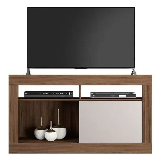 Rack Tv Premium Exahome 50 Pulgadas Mdp Puerta Corrediza Nogal/blanco