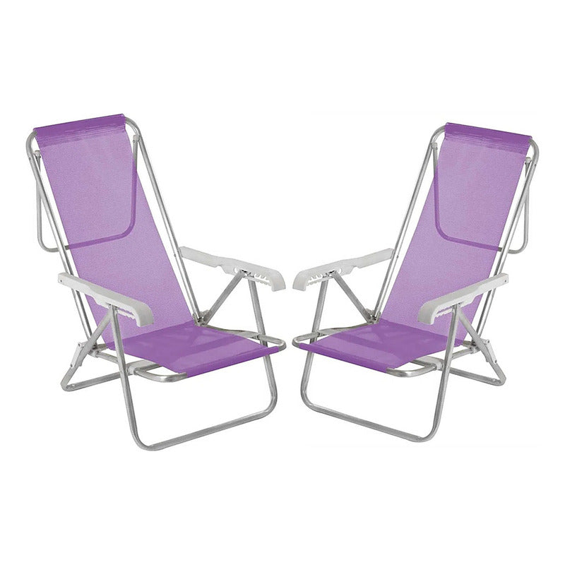 Combo 2 Reposeras 5 Posiciones + Carro Playero Camping Playa Color Negro