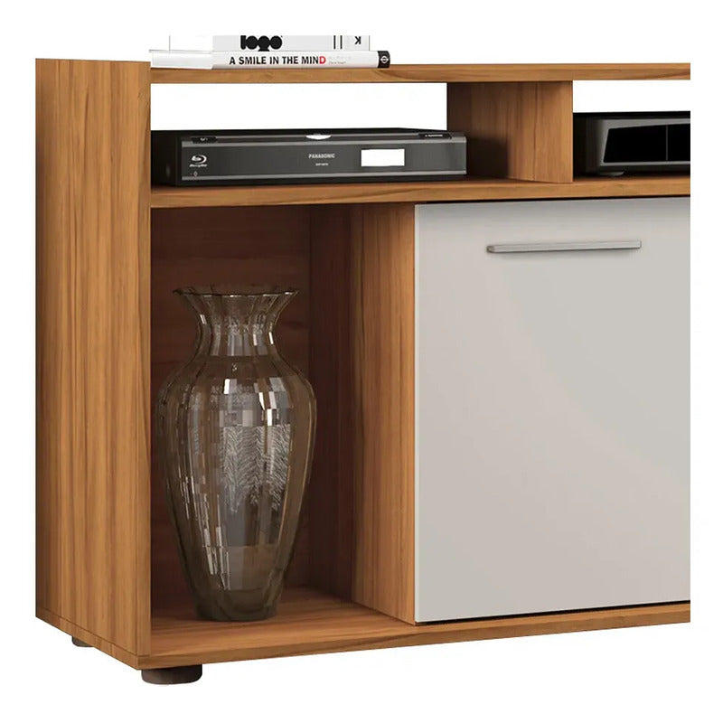 Combo Rack Tv 2 En 1 Exahome Incluye Panel Y Puerta Mueble Blanco