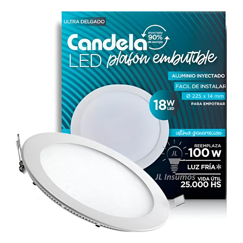 Plafon Panel Led Embutible Redondo 18w Frio Iluminacion Blanco Frío