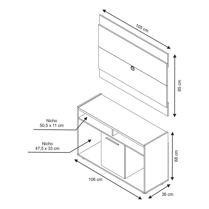 Combo Rack Tv 2 En 1 Exahome Incluye Panel Blanco Puerta Nogal