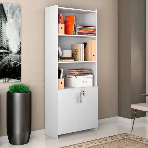 Biblioteca Escritorio Oficina Estantes Repisa Puertas Llave Blanco