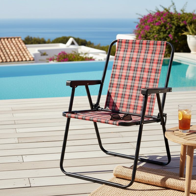 Reposera Silla Alta Exahome Acero Playa Camping Plegable Cua Verde Oscuro