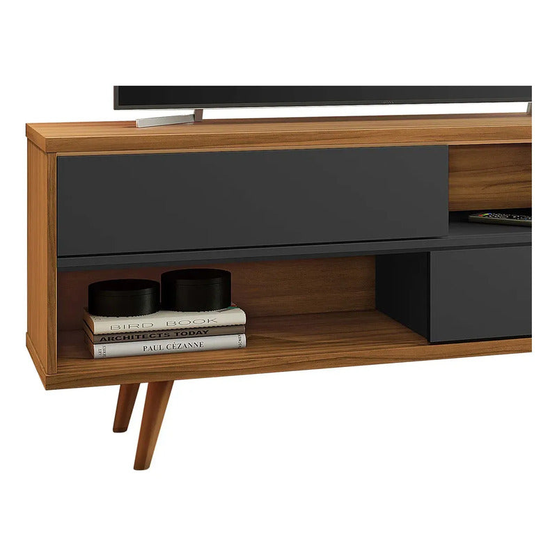 Rack Tv 2 En 1 Premium Exahome Nordico 50 Pulgadas 2 Puertas Negro