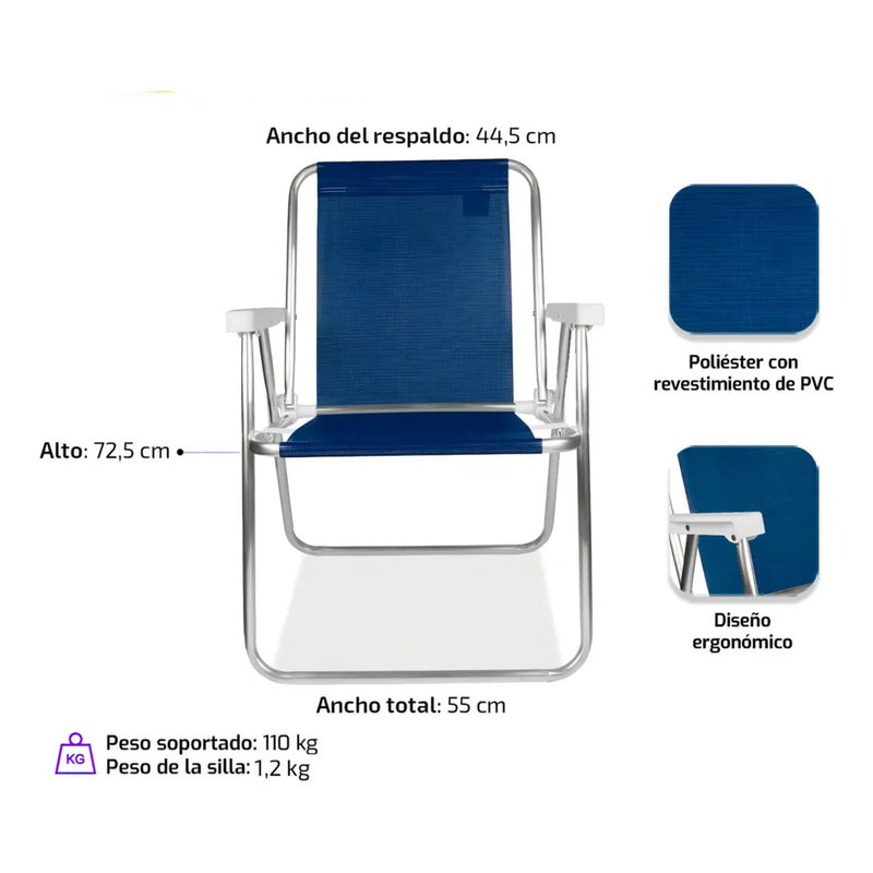 Silla Plegable Aluminio Reposera Sillon Playa Jardin Camping
