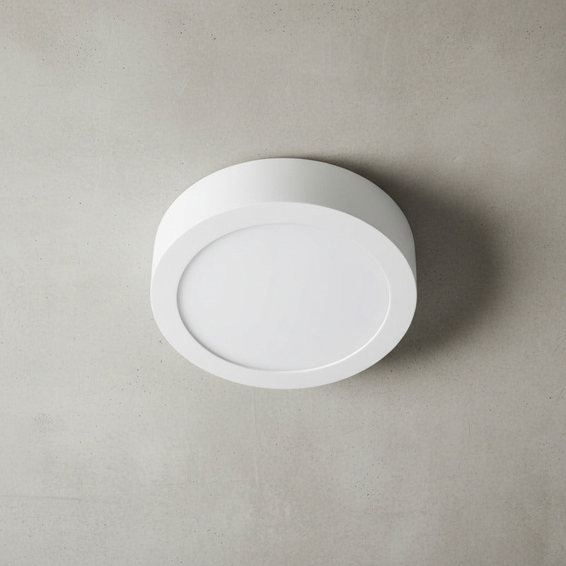 Plafon Redondo Con Base Circular 18w Luz Calida Pack 5u Blanco Cálido
