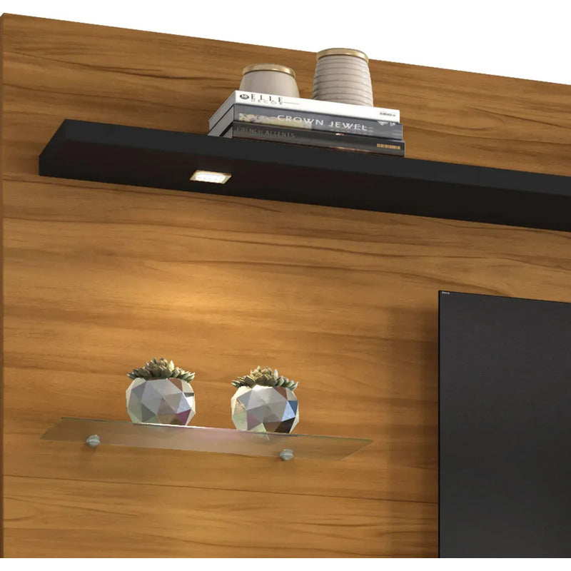 Rack Panel Exahome Mueble Para Tv Moderno Con Led Y Cajones Negro