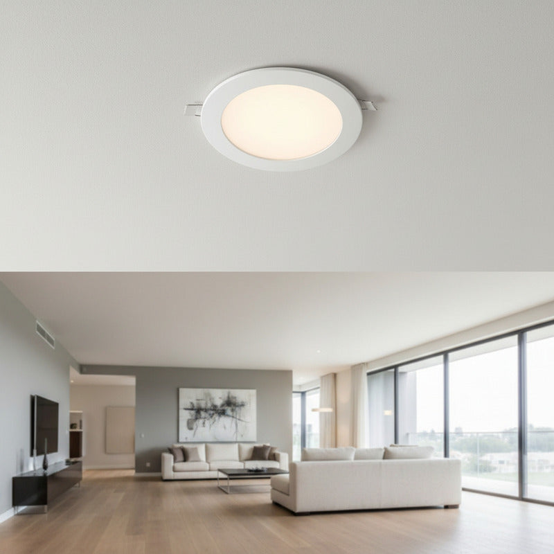 Plafon Panel Led Embutible Redondo 18w Fria Pack 10u Blanco Frío
