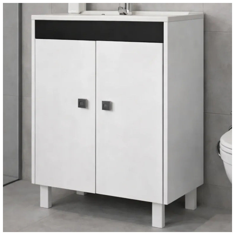 Vanitory 60cm Premium Con Bacha Y Espejo Exahome Exclusivo Blanco Sin Agujeros