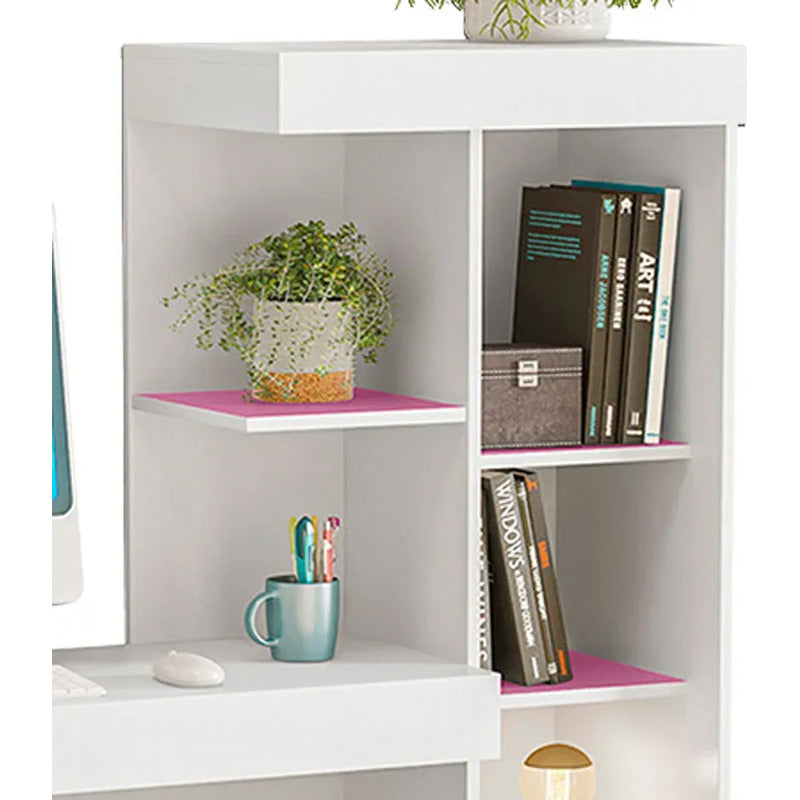 Escritorio Mesa De Computación Con Biblioteca Exahome Flex Blanco