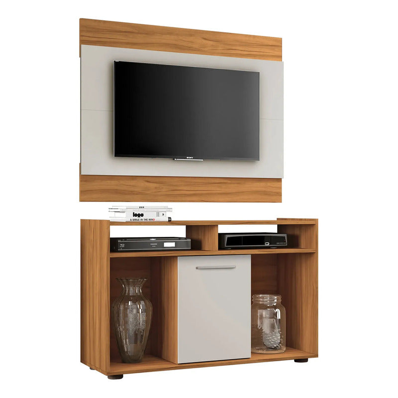 Combo Rack Tv 2 En 1 Exahome Incluye Panel Y Puerta Mueble Nogal