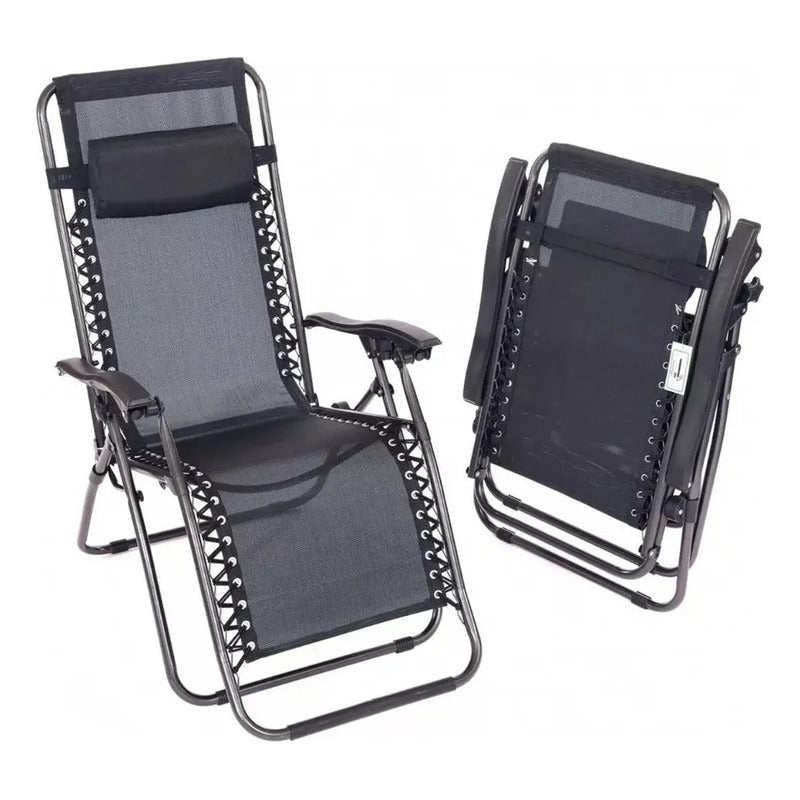 Reposera Gravedad Cero Premium Con Almohada Exahome Negro