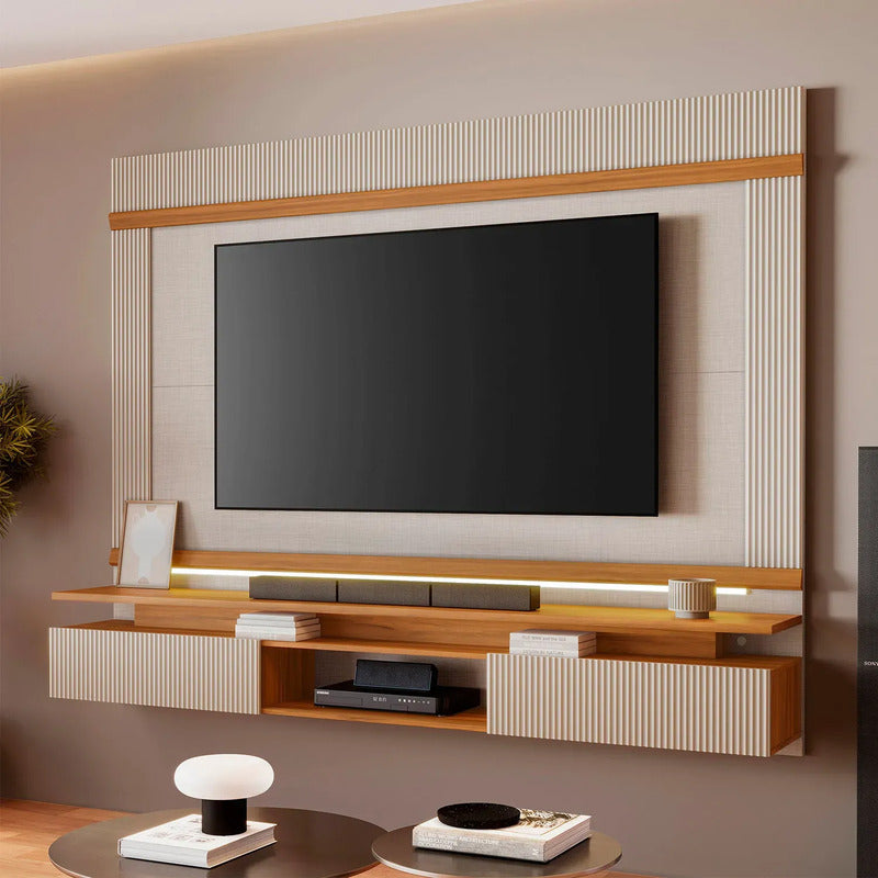 Rack Tv Panel Premium Exahome Mueble Televisión Luz Led 75  Blanco