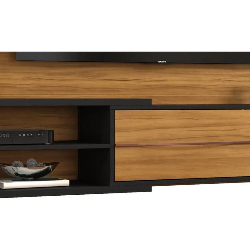 Rack Panel Exahome Mueble Para Tv Moderno Con Led Y Cajones Negro