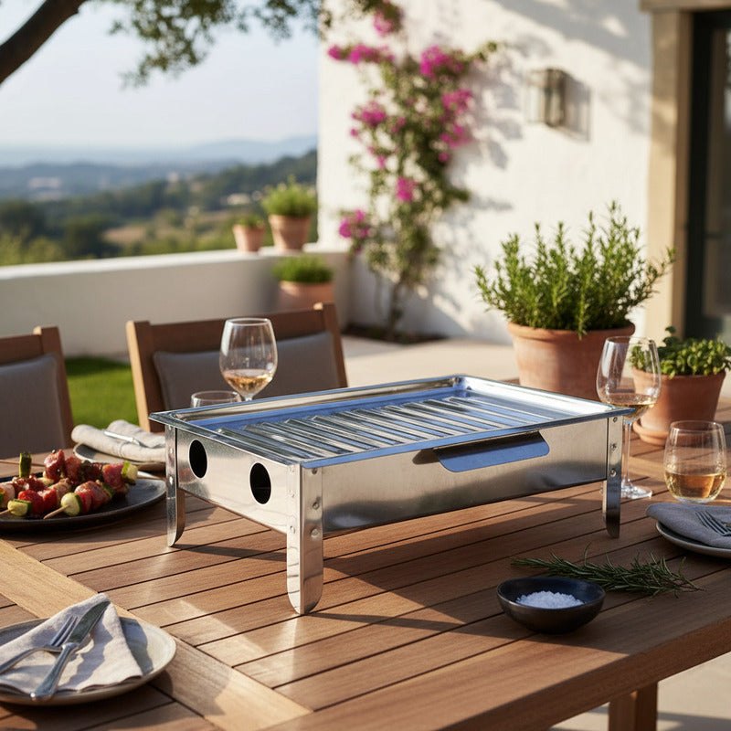 Brasero De Mesa Exahome Acero Inox Parrilla Bandeja Asado