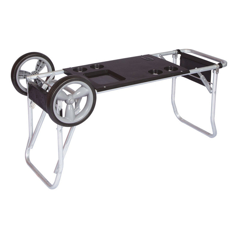 Carro Carrito Playero Mesa Porta Sillas Aluminio + Extension Negro
