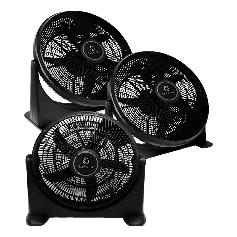 3 Ventiladores Turbo Exahome 20  Ventilador 3 Velocidades 50 Cm 50z Negro Pvc 5