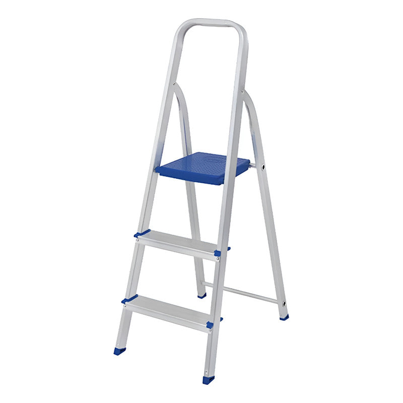 Escalera De Aluminio Plegable Tijera 120 Kg 3 Escalones Azul