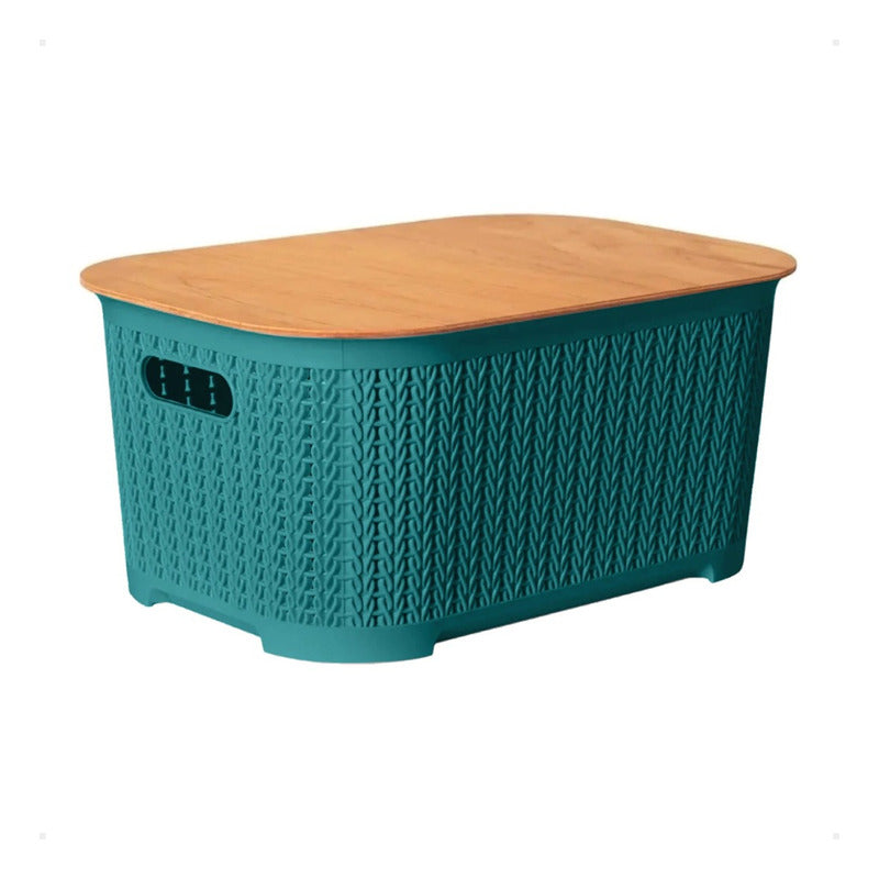 Caja Organizador Canasto Rattan Exahome Tapa Madera Blanco