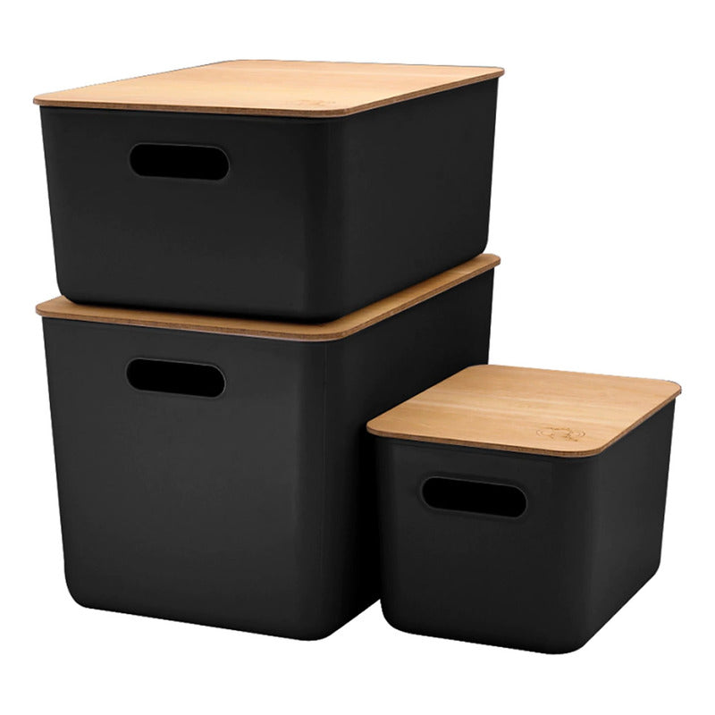 Cajas Organizadoras Paris Tapa De Madera Exahome X 3 Cajas
