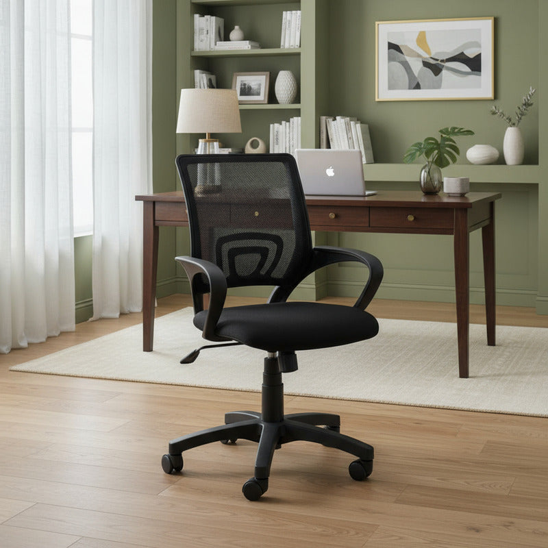 Silla De Escritorio Oficina Exahome Gas Ergonómica Negra Negro Malla