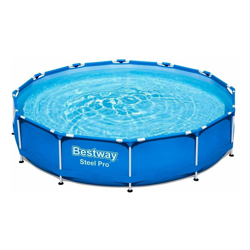 Pileta Estructural Redonda Bestway Steel Pro 56706 6473 Litros Resistente Fácil Armado Piscina Jardín Azul Liso