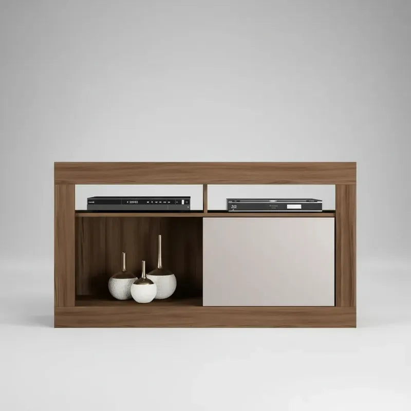 Rack Tv Premium Exahome 50 Pulgadas Mdp Puerta Corrediza Nogal/blanco