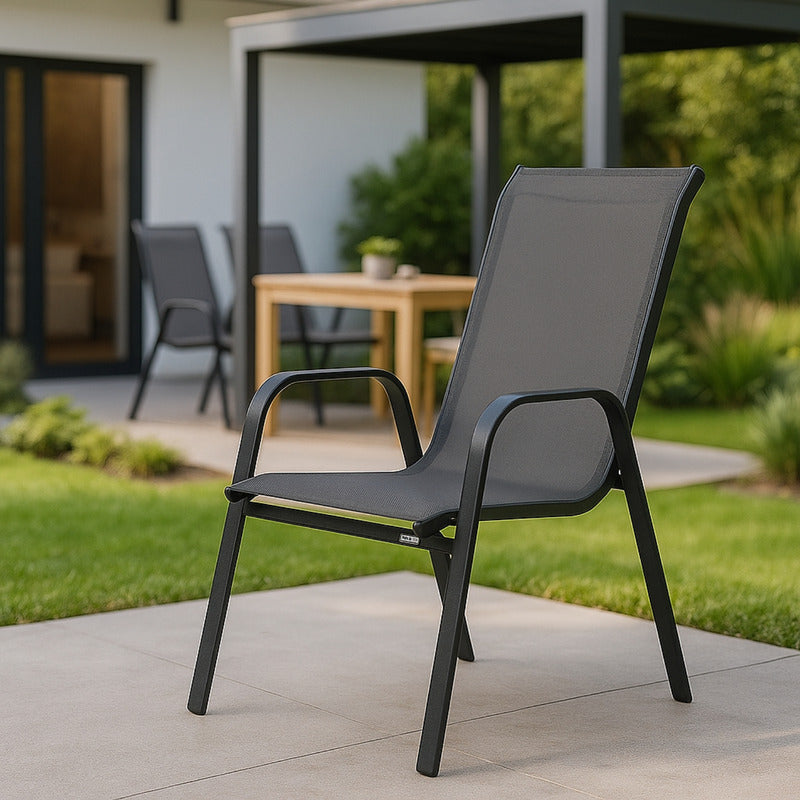 Silla Jardín Patio Interior Exterior Reposera Sling Apilable Gris