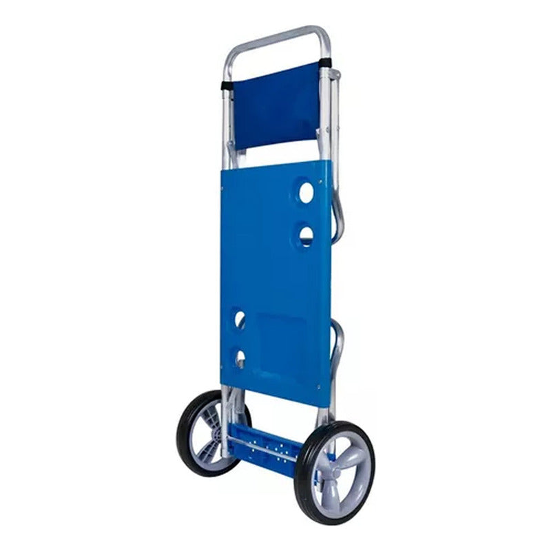 Carro Carrito Playero Mesa Porta Silla Sombrilla Playa Plega Azul