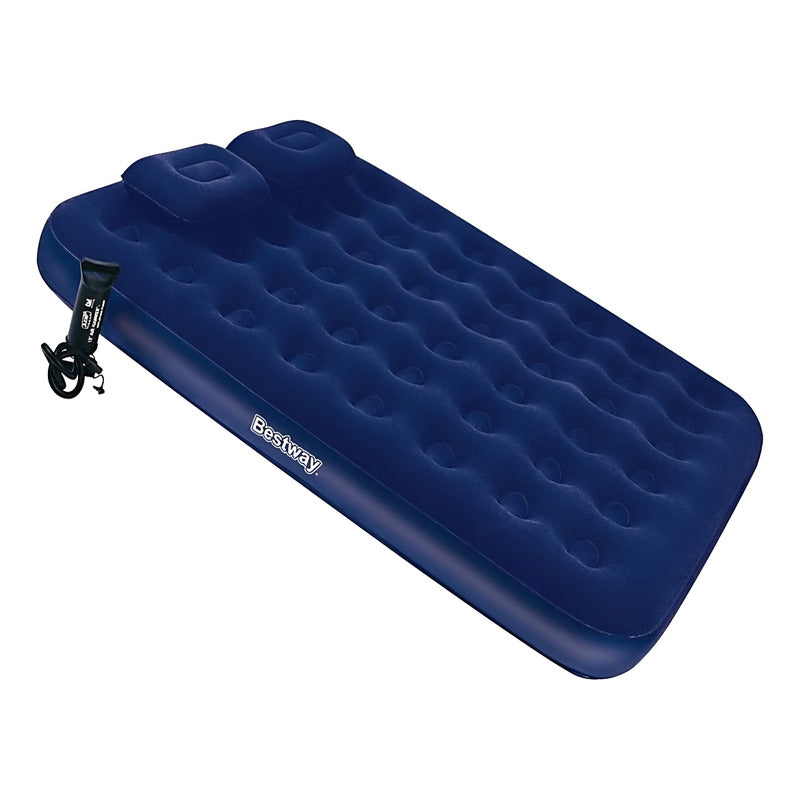 Colchon Inflable Bestway 2 1/2 Plaza 2 Almohadas E Inflador Azul
